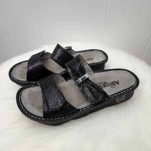 Alegria Karmen Black Metallic Slide Sandals